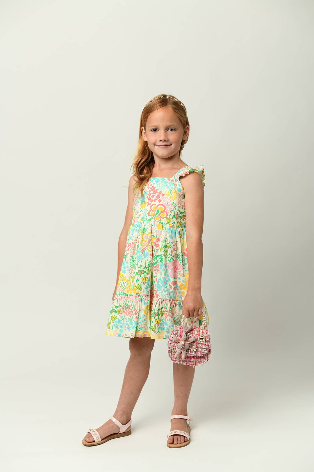 Minna - Wholesale Dress - Kids -  Flutter Sleeve Sun Dress - Magical Sunny Meadow Florals5