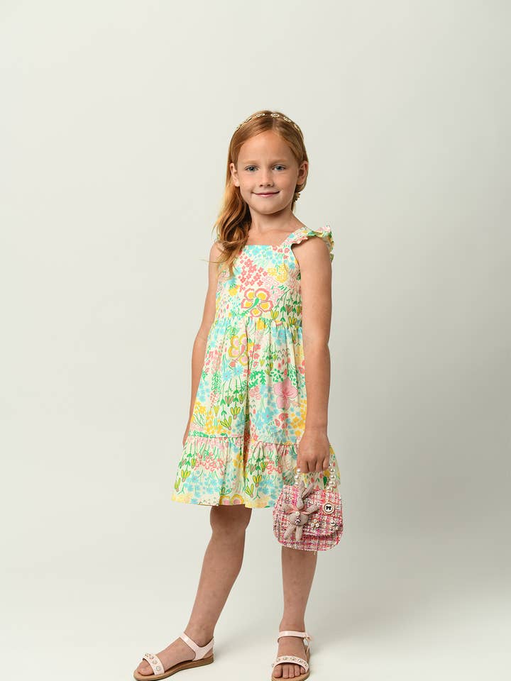 Minna - Wholesale Dress - Kids - Flutter Sleeve Sun Dress - Magical Sunny Meadow Florals5