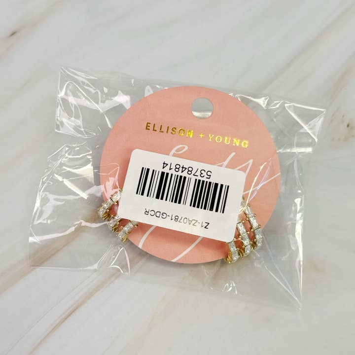 Ellison+Young - Wholesale Hoop Earrings - Lined Diamond Huggie Hoop Earrings