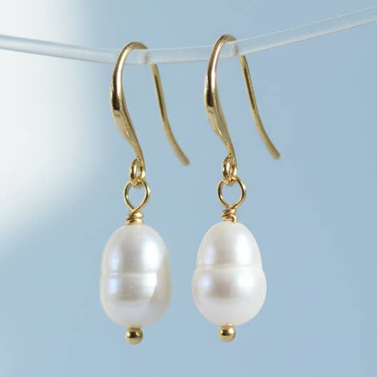 Boucles d'oreilles pendantes en perles blanches, bijoux de mariée en perles (1E04a) pour la vente par iBijoux