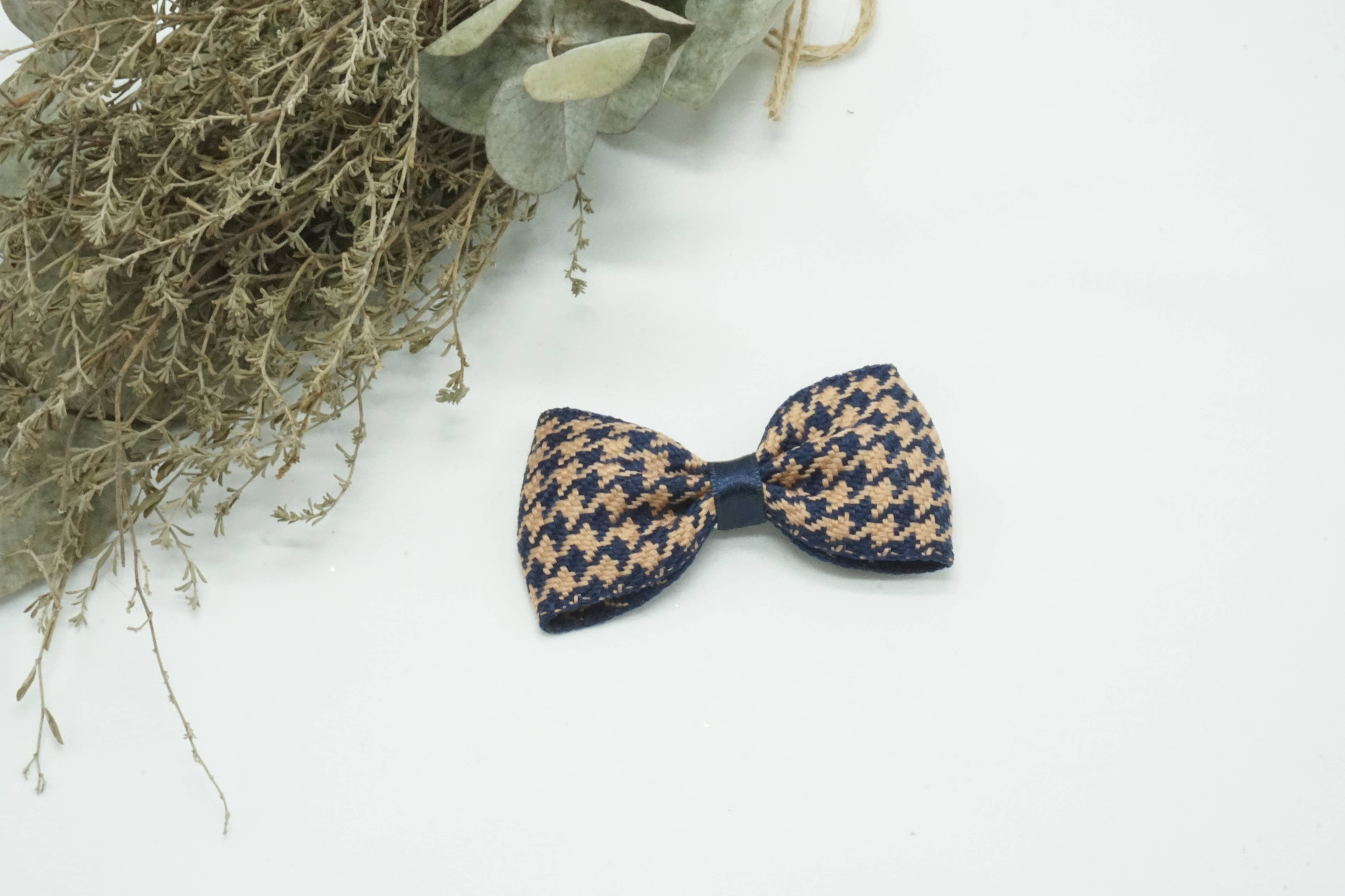 Bows and Flowers - Vente Nœud pour cheveux – enfant - Pied de Poule Noeud Midi Bleu/Taupe0