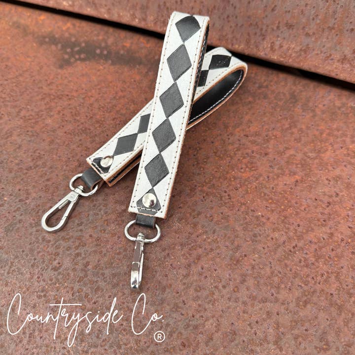 Checkered Leather Keychain Wristlet for wholesale by Countryside Co.