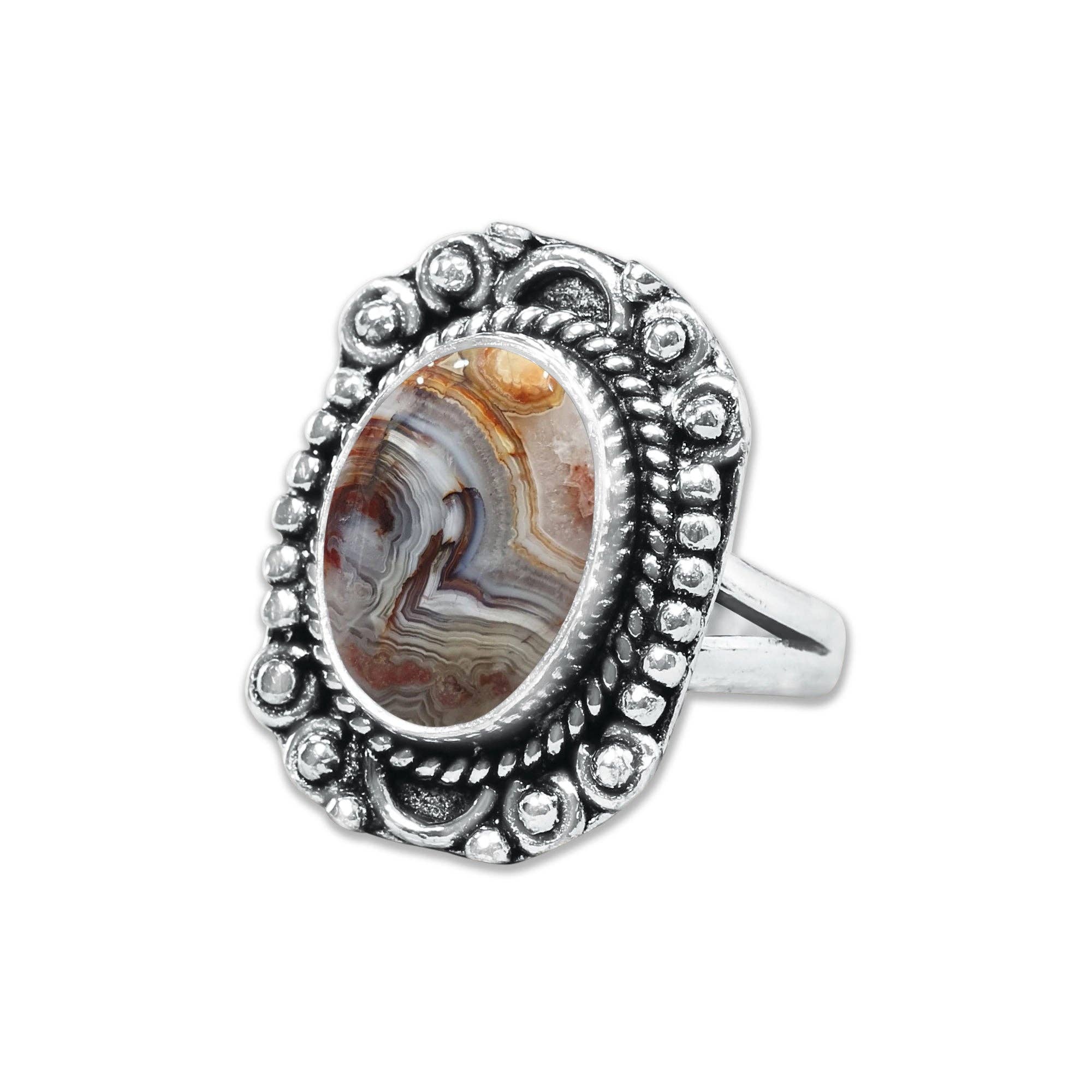 Handmade Jewels - Wholesale Cocktail/Statement Ring - Crazy Lace Agate Rings – Silver-Plated, Handmade, Swirly Earth-Tone Statement (US Sizes 6–10)23
