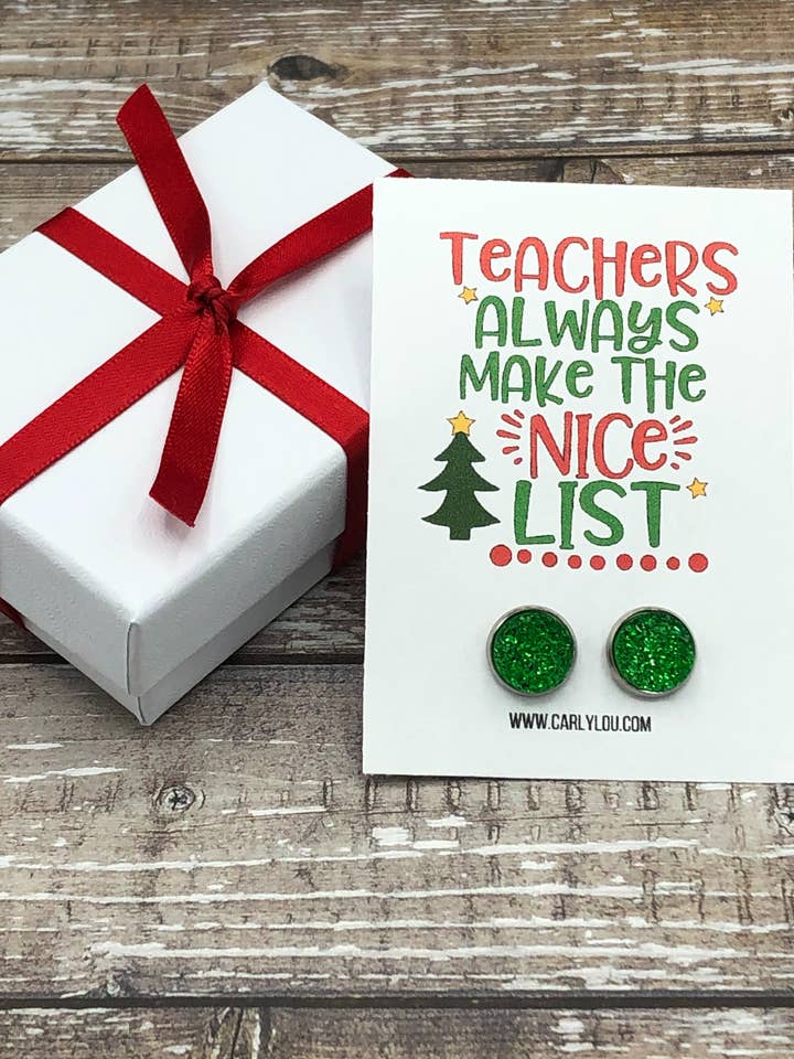 Christmas Teacher Earring-Teachers Always Make the Nice List for wholesale by Carly Lou