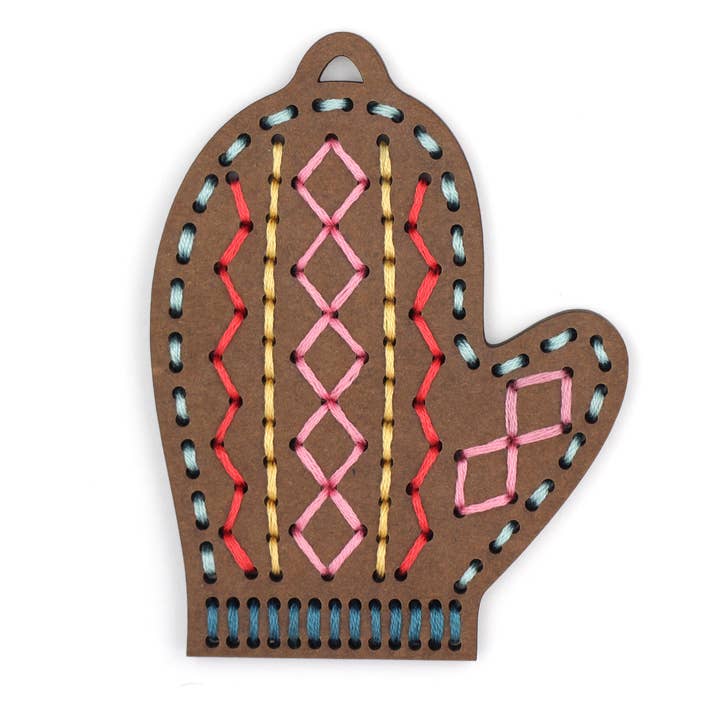 Gingerbread Mitten - DIY Stitched Ornament Kit for wholesale by Kiriki Press