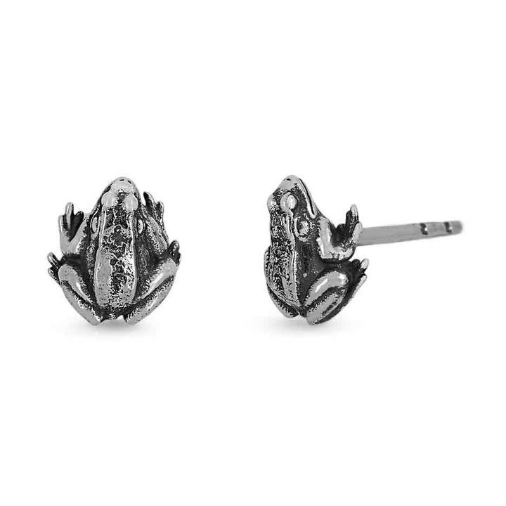 Sterling Silver Tiny Dimensional Frog Post Earrings 7x7mm for wholesale by Nina Designs