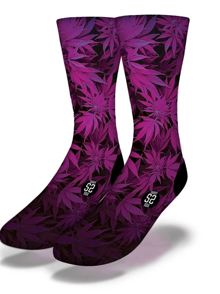 Savvy Sox - Wholesale Socks - Unisex - POT LEAF FOREST Funny Weed Socks (Purple)0