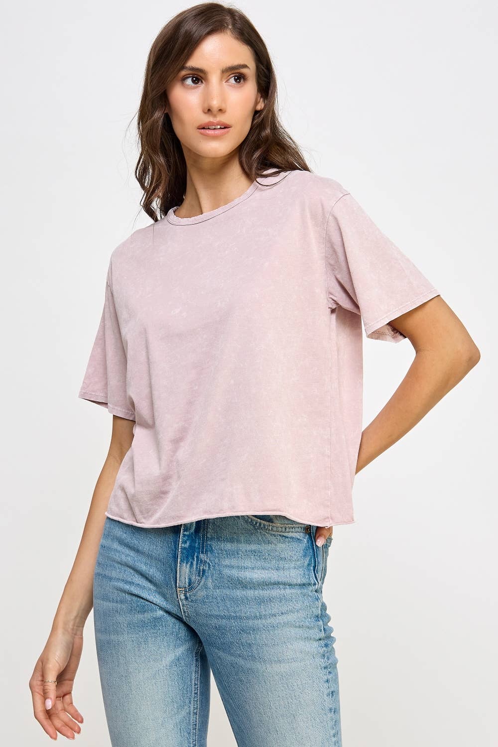 Honestee - Wholesale T-Shirt (Graphic) - Women's - Blank Mineral Washed Long Cropped T-Shirt10