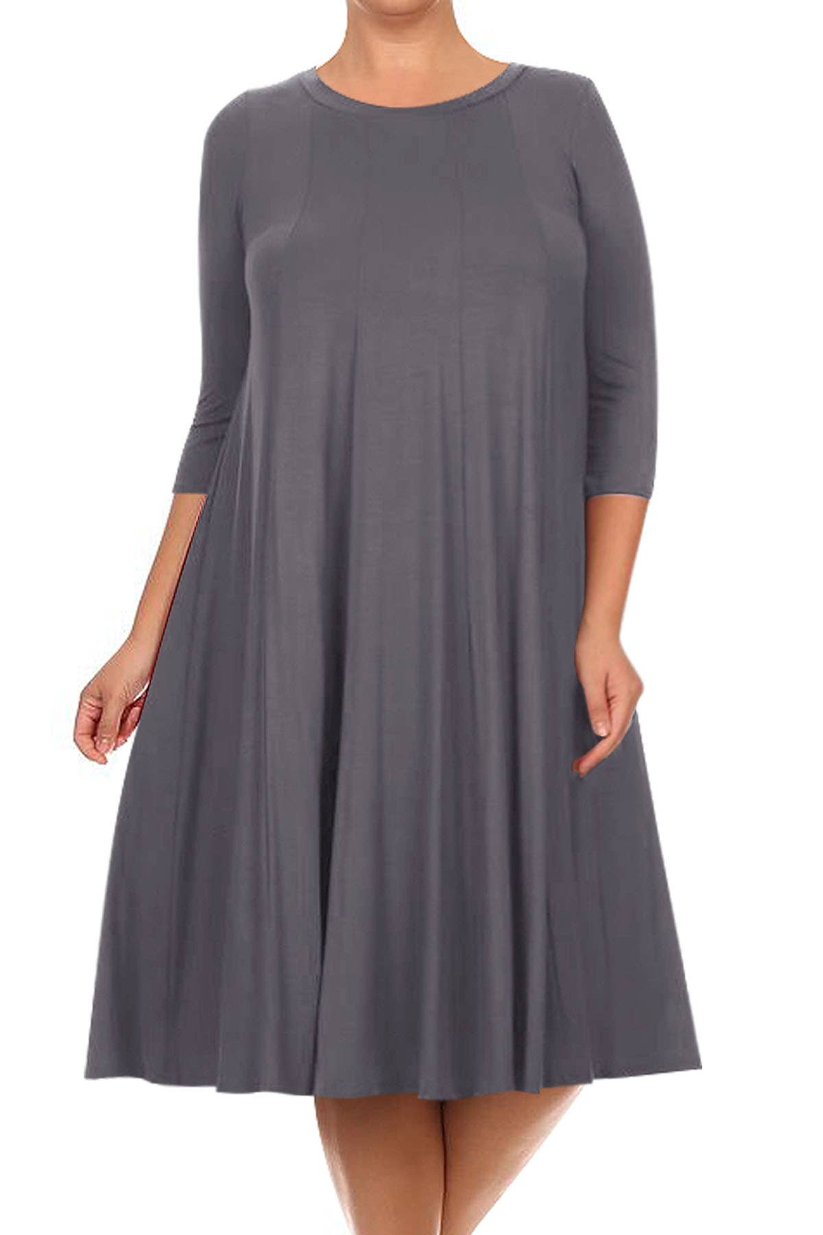 MOA COLLECTION - Vente Robe – femme - Robe plissée trapèze décontractée à manches 3/4 pour femmes de grande taille5