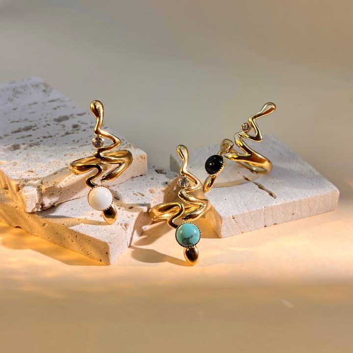 COSMOS - Wholesale Multi-Stone Ring - Adjustable snake-shaped ring in stainless steel4