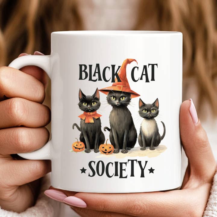 Tazza di Halloween della Società del Gatto Nero per la vendita all'ingrosso da parte di Hello Gorgeous Mugs