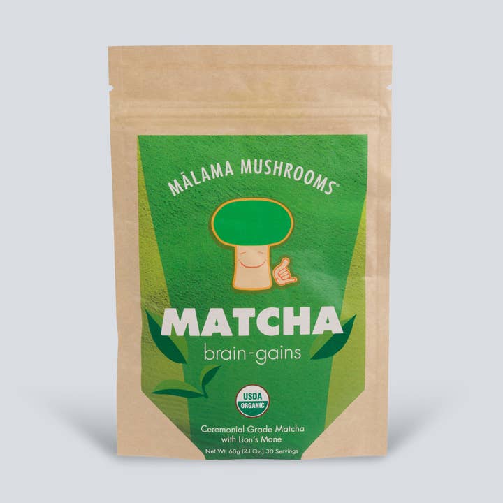 Matcha aux champignons superaliments avec crinière de lion pour la vente par Malama Mushrooms