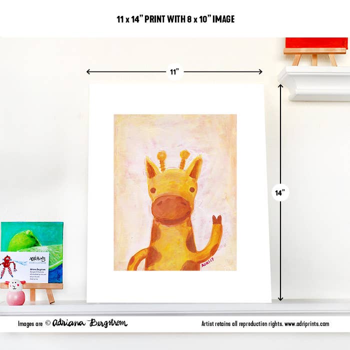 Yellow Giraffe Art Print, 11x14" for wholesale by Adriprints