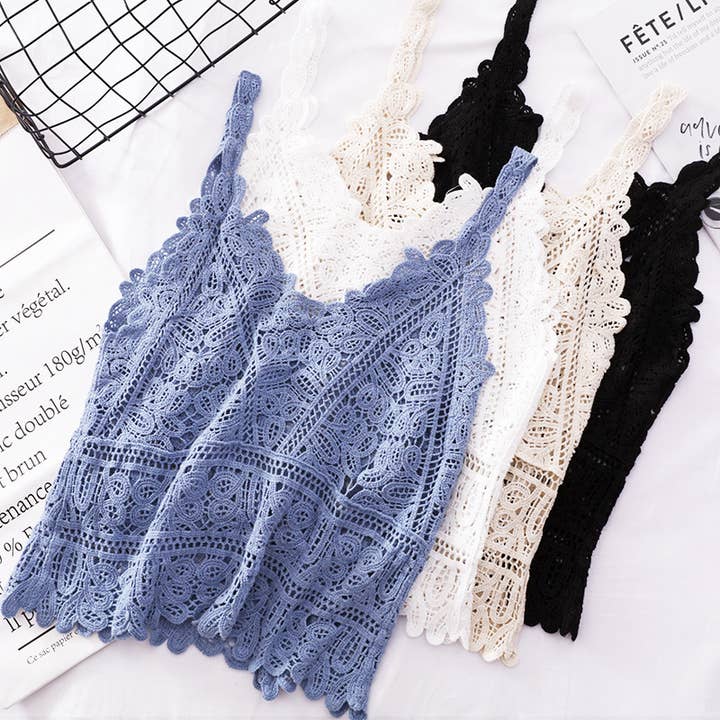 HIDDENBRAND - Wholesale Tank Top - Women's - Bohemia Crochet Lace v-neck tank top - 7 colors