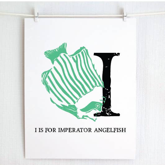 I is for Imperator Angelfish Illustrated Print for wholesale by Jamie Palmer Keating