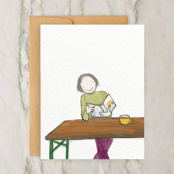 Person Reading a Book at a German Beer Garden 4x5" Greeting Card for wholesale by Hudson Illustration Co - About Town Co