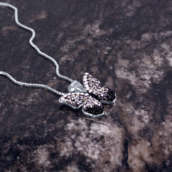 Mosaico Jewels - Wholesale Individual Charm/Pendant - PP-8596 / CRYSTAL & SILVER SMALL MARIPOSA PENDANT1