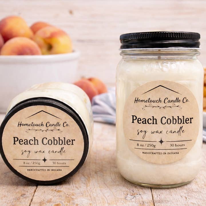 Soy Wax Mason Jar- Peach Cobbler Candle for wholesale by Hometouch Candle Co.