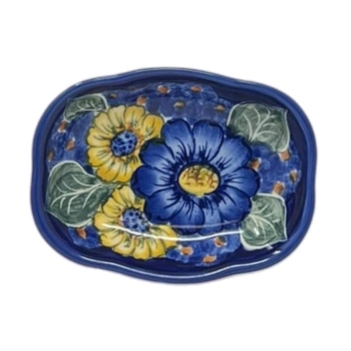 Dish, Cloud-Shaped, 4.75" x 3.5", WR (WR11A) in "Cobalt Blossoms" by W.R. Ceramika | WR11A-AB5 for wholesale by Polish Pottery Outlet