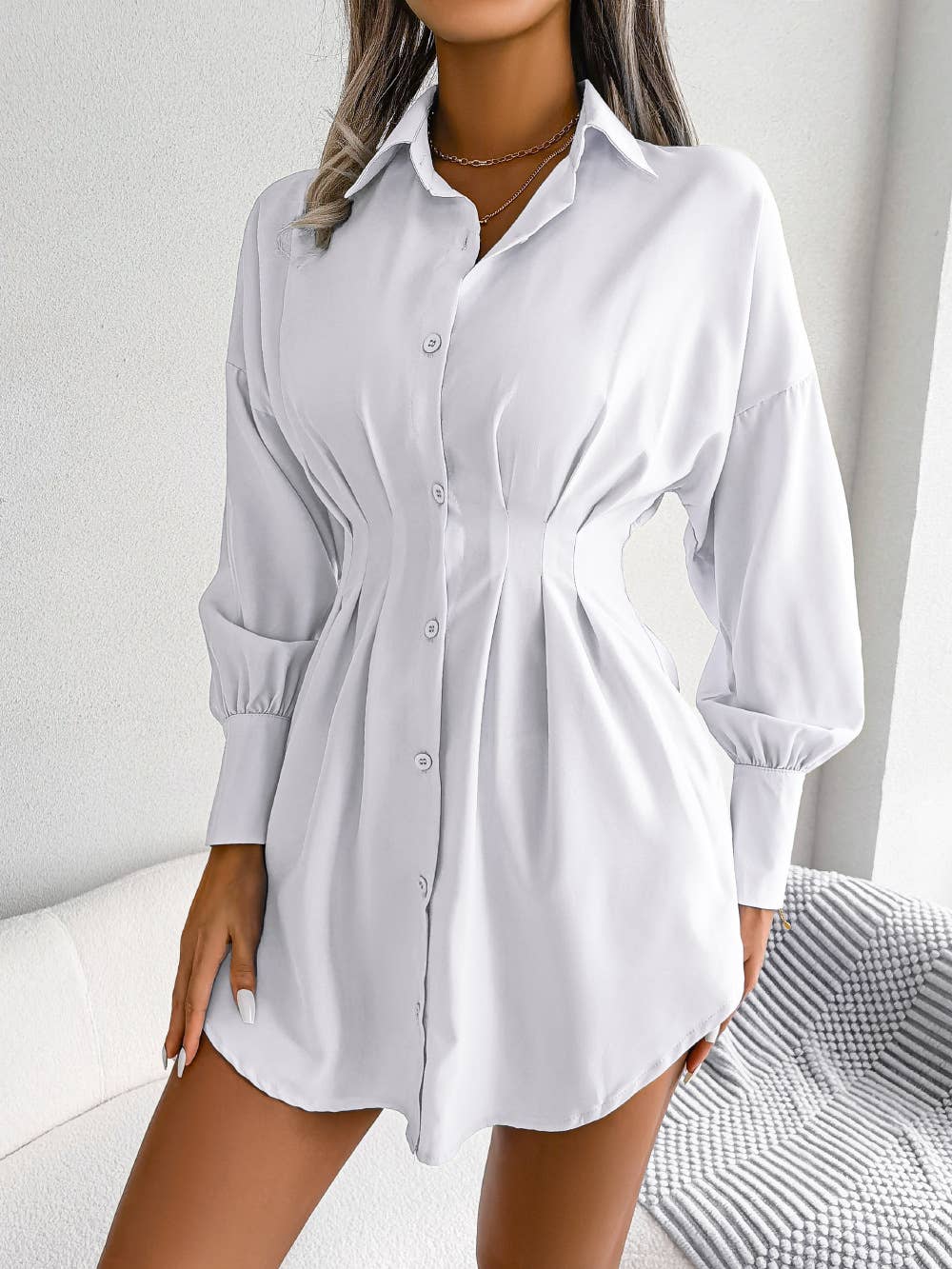 Anna Kaci Wholesale – wholesale Dress – Women's – Pleated-Waist Button-Front Shirt Dress19