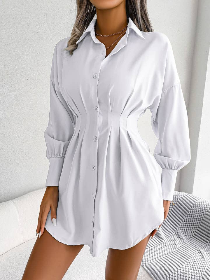 Anna Kaci Wholesale – wholesale Dress – Women's – Pleated-Waist Button-Front Shirt Dress19