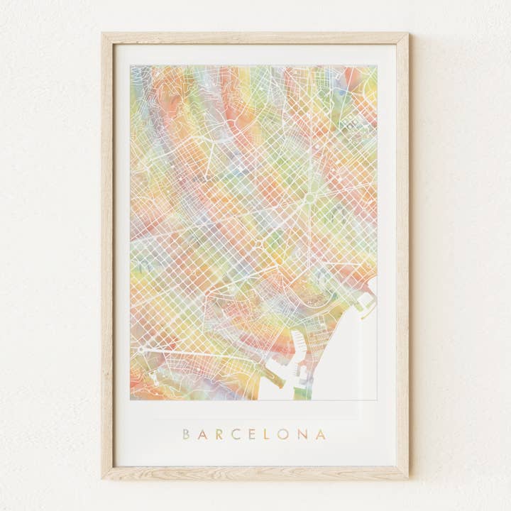 Impresión artística del mapa de acuarela del Barcelona Pride, 13 x 19 pulgadas para venta al por mayor de Turn-of-the-Centuries