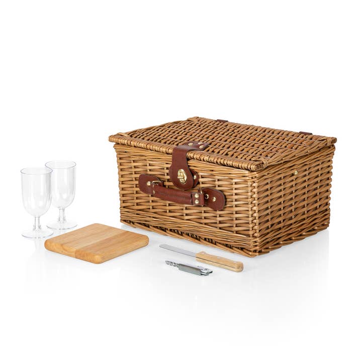 Red White Gingham Pattern Classic Wine & Cheese Picnic Basket for wholesale on Faire2