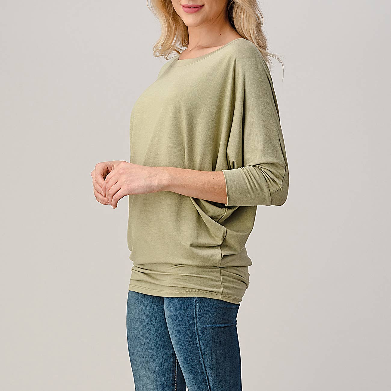 Heimious - Wholesale Knit Top - Women's - 3/4 Dolman Sleeve Round neck Modal Jersey  Top, 250350
