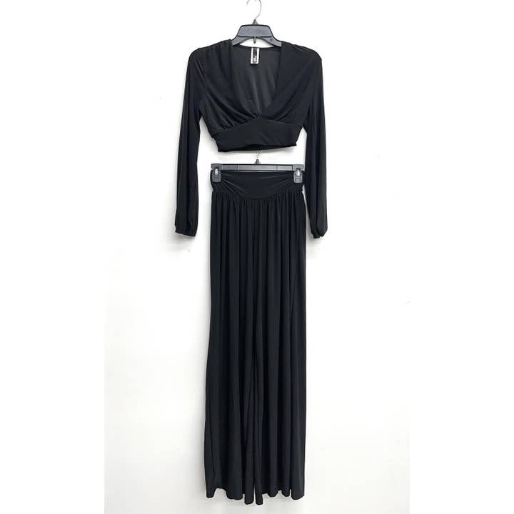 Conjunto de top con escote bajo fruncido y pantalones fruncidos T6780-B11440 para venta al por mayor de Uptown Apparel