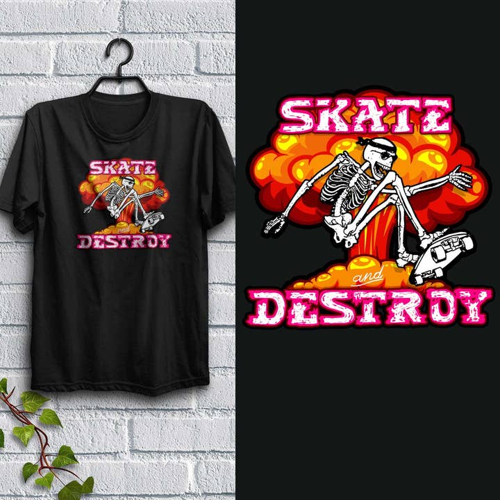 Skate and Destroy Skateboard T-shirt voor volwassenen, uniseks, S-2X voor wholesale door RetroPlanet