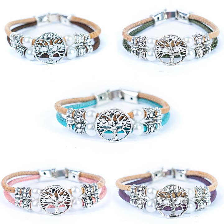 Bracelet fait main en liège coloré rond de 3 mm DBR-001-MIX-5 (nouveau) pour la vente par Meninas Bonitas Cork