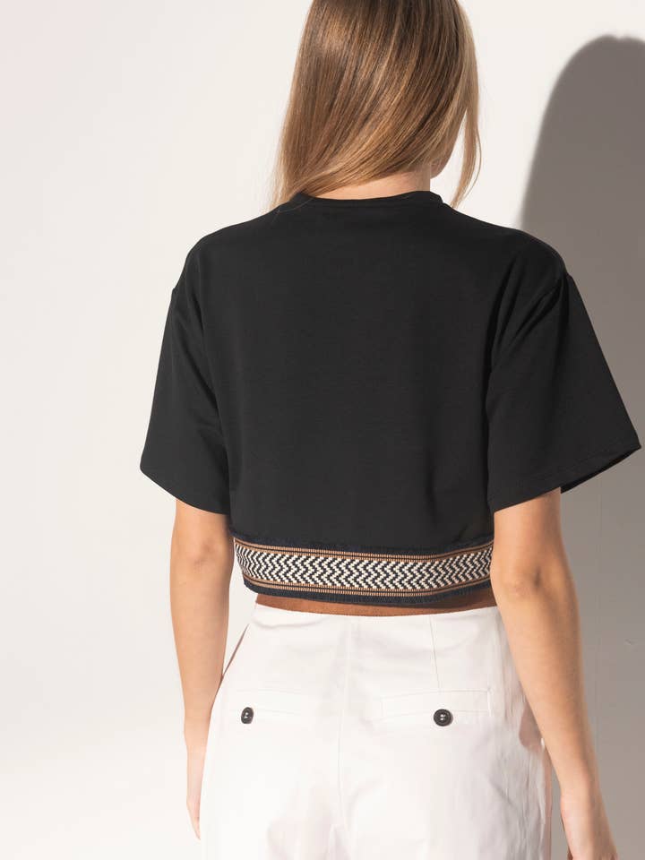 Memjs - Wholesale T-Shirt - Women's - Crop Crew Neck Blouse With Trimming2