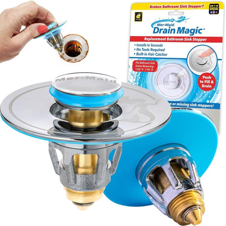 Mermaid Drain Magic | Replace Broken Stoppers | No Tools and other Purchase Wholesale sink strainer. Free Returns & Net 60 Terms on Faire trending on Faire.