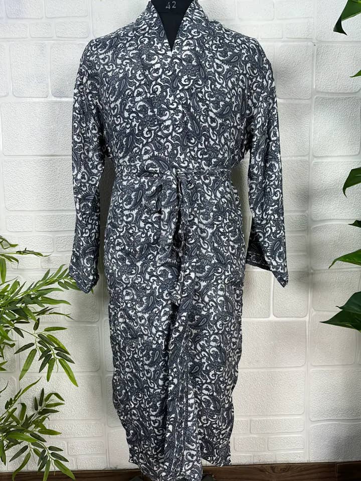 Men Silk Blend Kimono Robe, Dressing Gown for Man Bathrobe for wholesale by The Eastern Loom