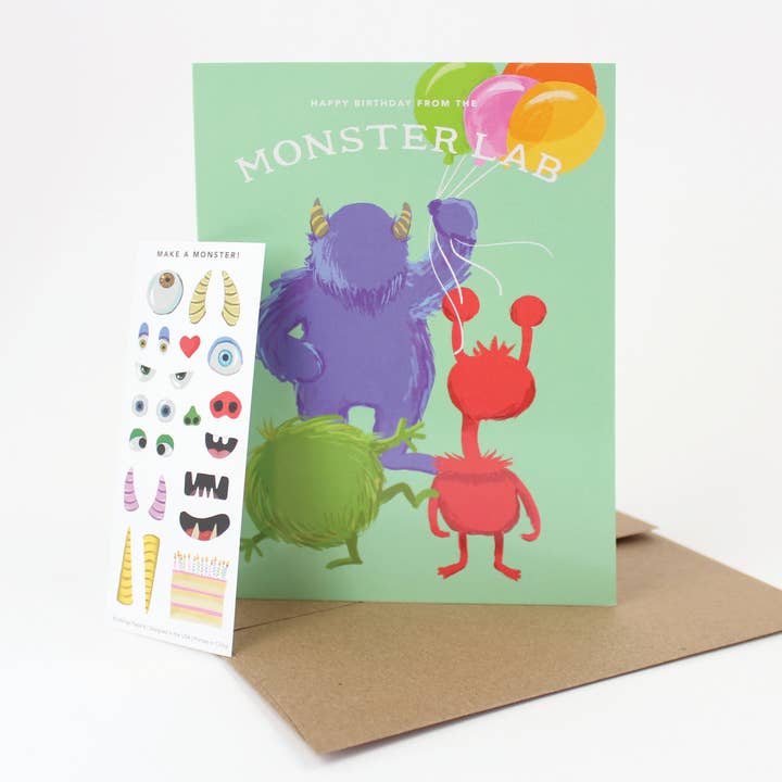 Inklings Paperie - Wholesale Birthday Card - Sticker Scene Card - Monster Lab1