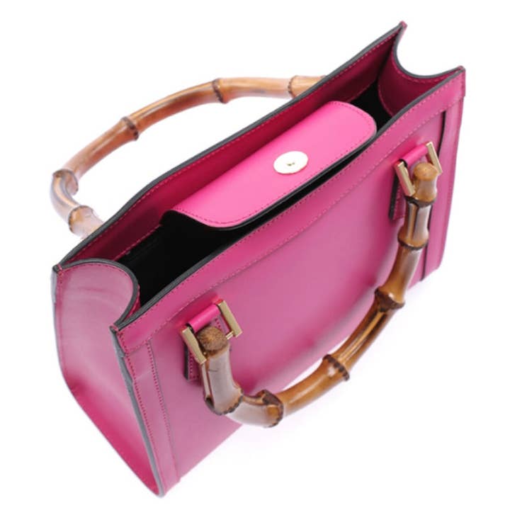 MODARNO - Wholesale Handtas met handvat - Dames - Modarno Lederen tas met handvat van bamboe, Mad handtas