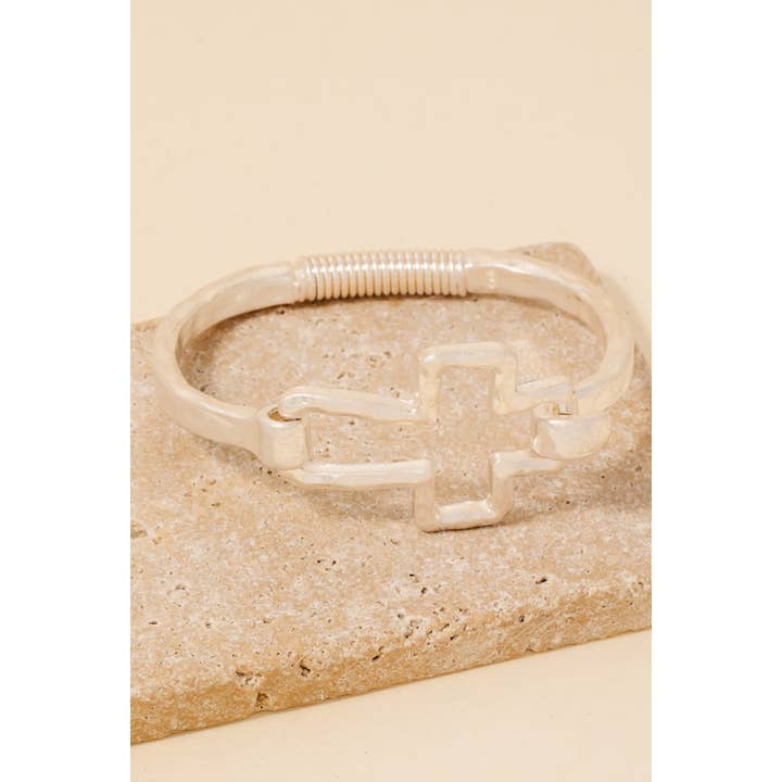 Anarchy Street - Wholesale Bangle Bracelet - Hammered Cross Coil Spring Hook Bangle Bracelet