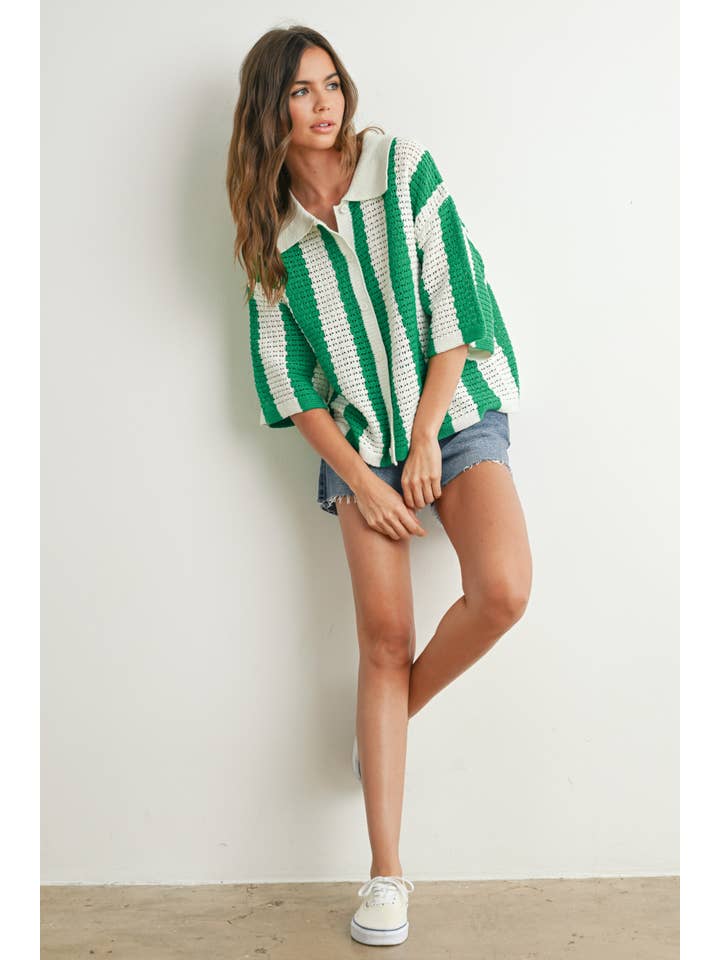 BUTTERMELON - Wholesale Knit Sweater - Women's - Striped Knit Button-Up Sweater - BMW7742 35