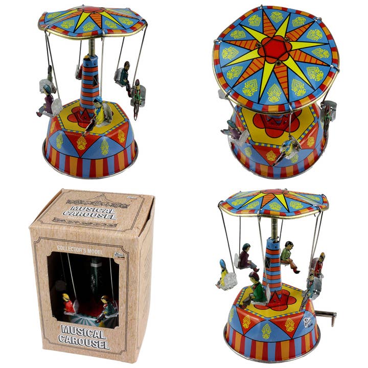 Tribal Trade GmbH - Wholesale Decorative Figurine - Set of 2 tin toy carousel music box musical