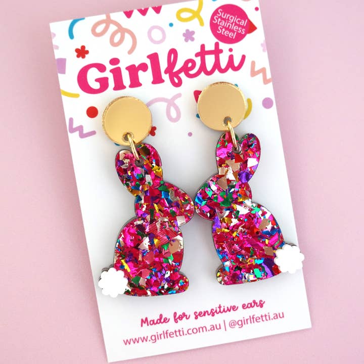 Easter Bunny Hoop Acrylic Dangle Earrings for wholesale by Girlfetti