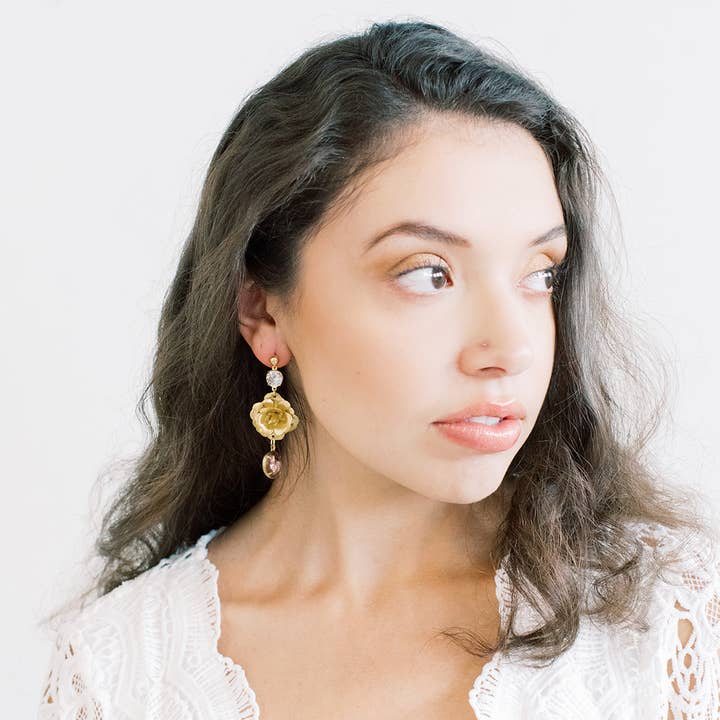 Rosebud Swarovski Drop Statement Oorbellen voor wholesale door Acute Designs