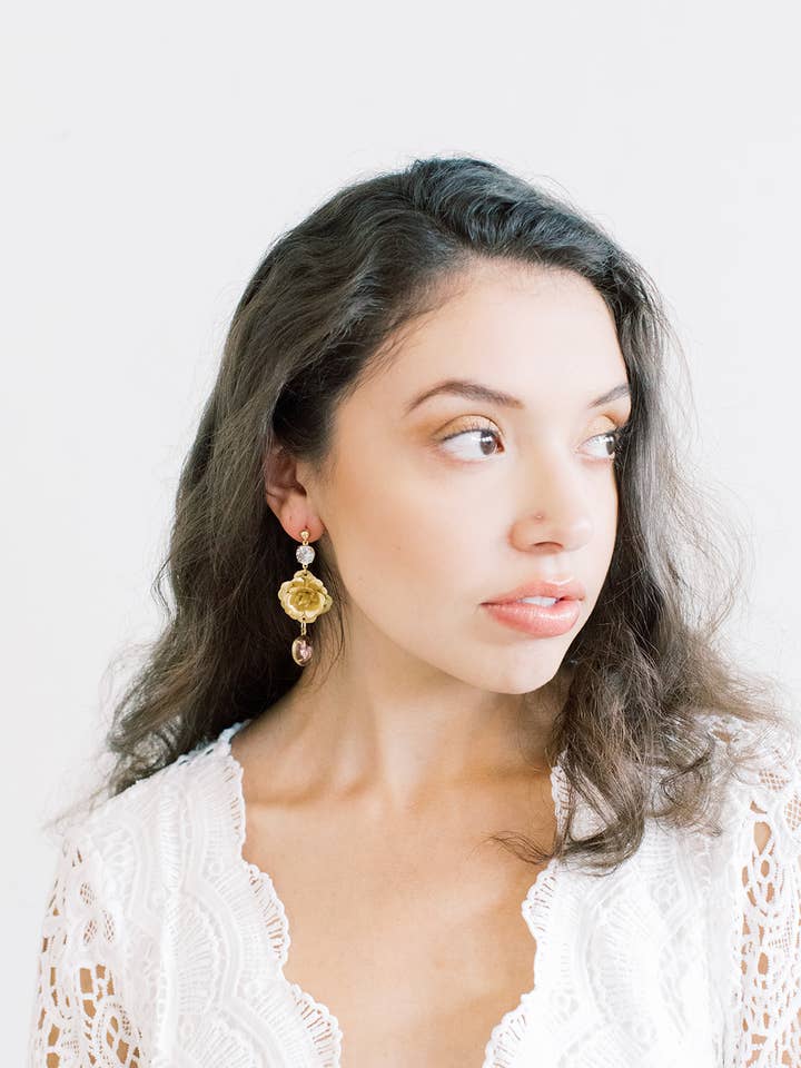 Rosebud Swarovski Drop Statement Earrings for wholesale by Acute Designs