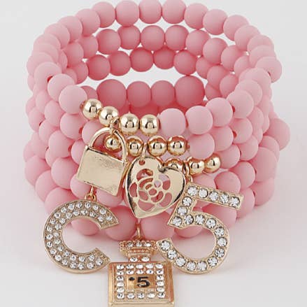 anbfashion - Wholesale Charm/Dangle Bracelet - Multiple Charm Beads Stretchable Bracelet 1239-1