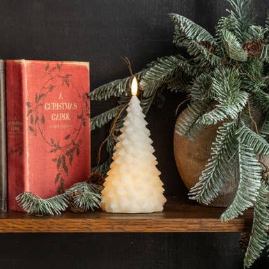 Ragon House - Wholesale Novelty Candle - 7.5" CREAM 3D FLAME FIR TREE CANDLE