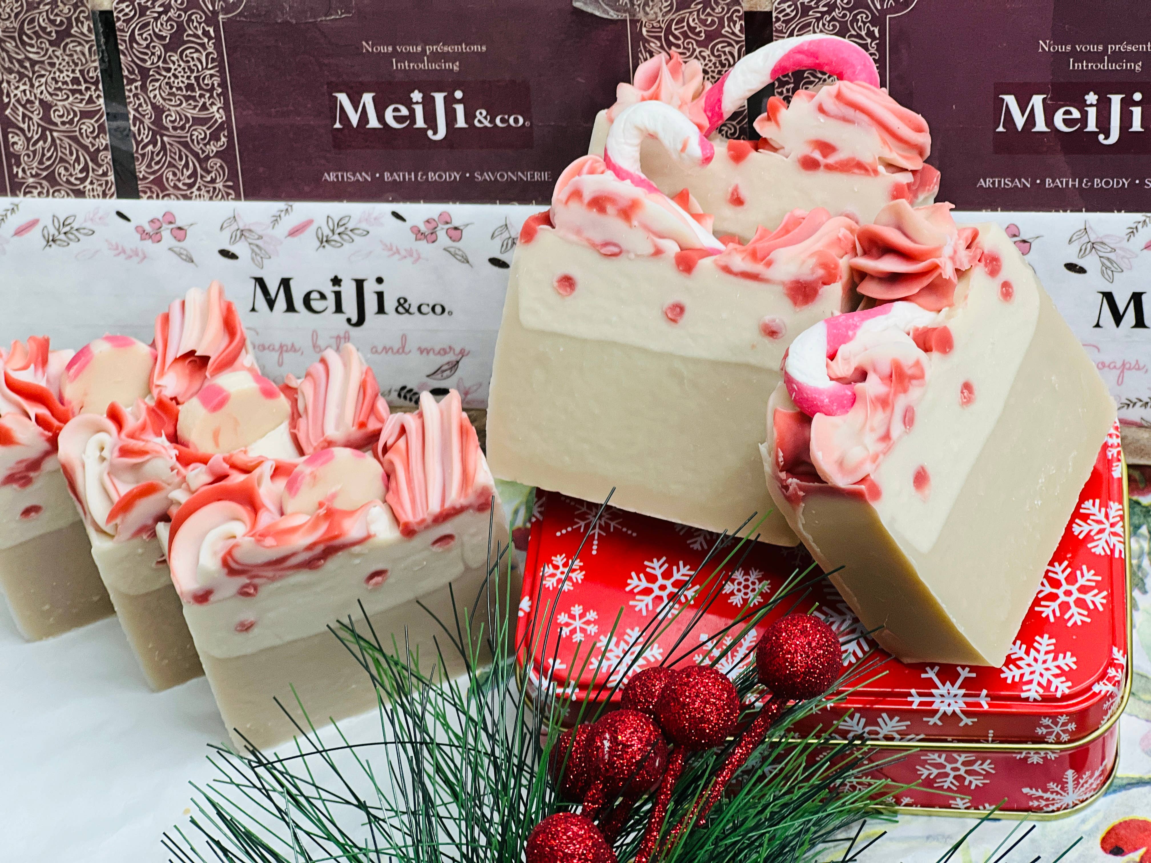 MeiJi & co. - Wholesale Bar Soap - Christmas Artisan Soap Bar – Classic Peppermint Candy2