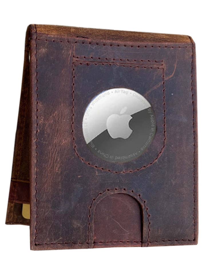 Air tag money clip with RFID protection for wholesale by Roma Leathers, Inc.