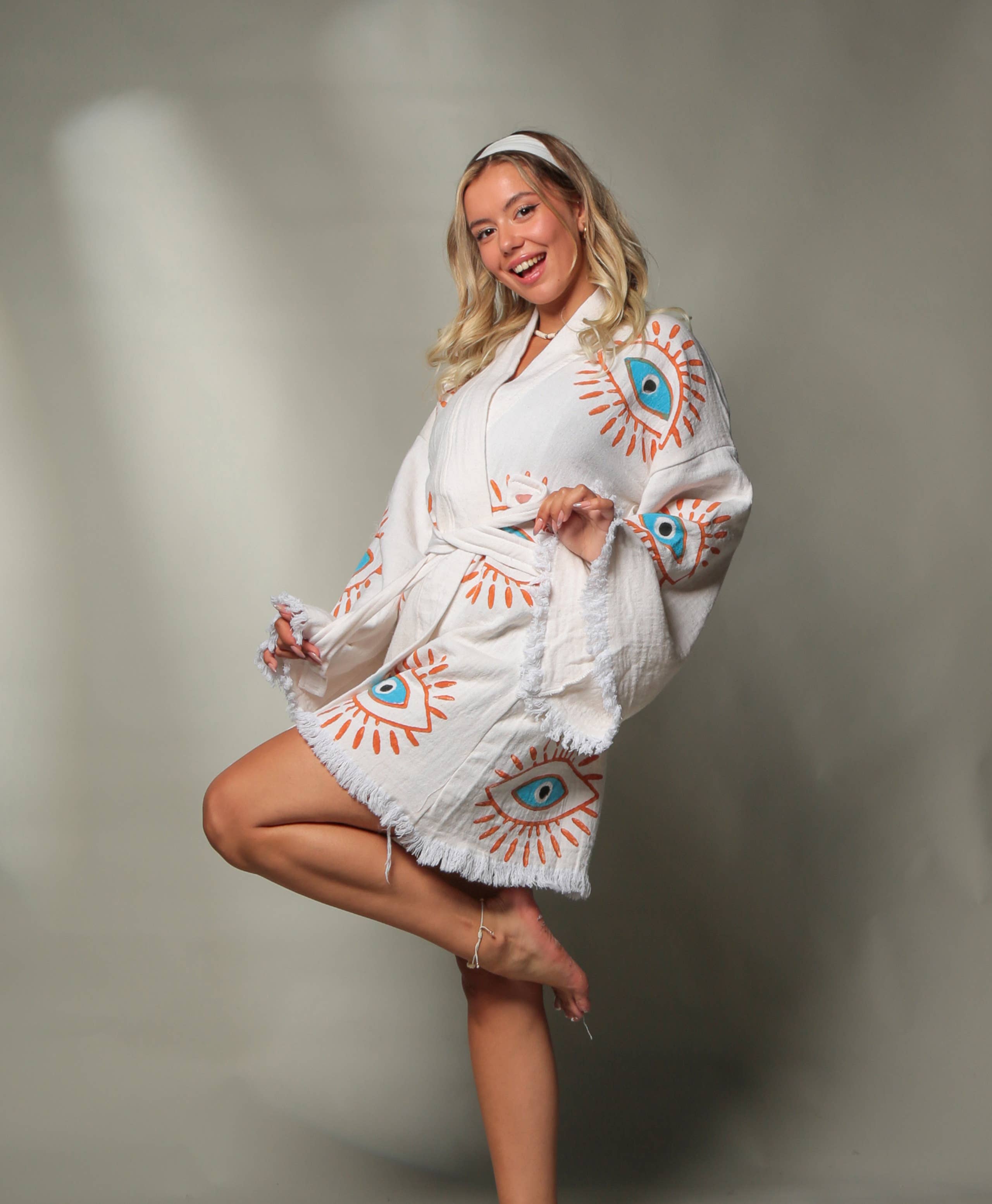 Moa - Vendita all'ingrosso Caftano - Donna - Kaftano kimono lungo con occhio retro malefico1