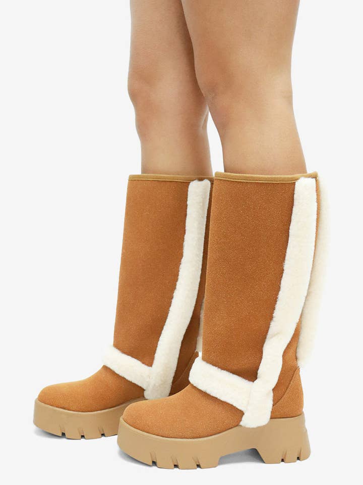 Lemonade Shoes - Wholesale Boots - Women's - RAEY - Tall Platform Winter Boots, Shearling Details15