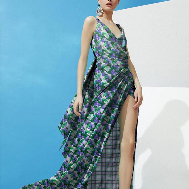 SueSilkHK – wholesale Fabric – Designer Silk Fabric with Tiny Floral Plaid Print - Premium Silk Crepe de Chine - 100% Mulberry Silk - Dress Shirt Fabric4