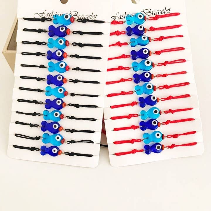 Evileyefavor – wholesale Berlockarmband – Grekiskt öga fiskarmband med Murano-glas, PACK om 12